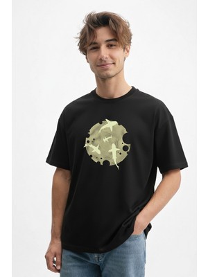 Caddekombin Erkek Modern Optik Ilizyon Grafik Baskılı Siyah T-Shirt