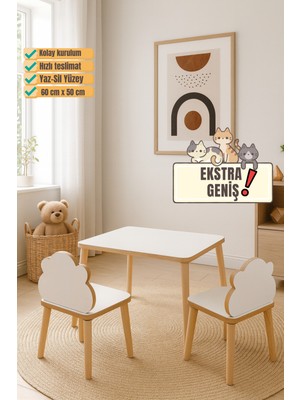 Mesavista Çocuk Aktivite Masası, Etkinlik Masası, Çocuk Düz Çalışma Masası- Sandalye Takımı Yaz- Sil Yüzey