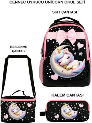 Ümit Çanta Cennec Uykucu Unicorn 3’lü Set – Sırt Çantası, Beslenme Çantası ve Kalem Kutusu