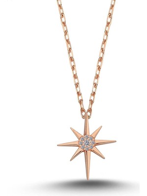 PremiumPort Parlak Taşlı Gümüş Rose Kadın Kolye, Şıklık ve Zarafet Için.