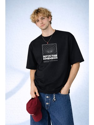 Caddekombin Erkek Not In This Dimension Baskılı Boyutsal Grafik Tasarım Siyah T-Shirt