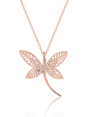 PremiumPort 925 Ayar Gümüş Zirkon Taşlı Rose Yusufçuk Kolye, Şıklık ve Zarafet Sunar