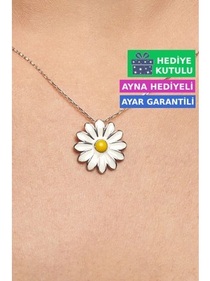 PremiumPort Beyaz Altın Kaplamalı Papatya Gümüş Kolye, Zarif ve Şık Takı Seçeneği