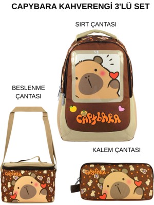 Ümit Çanta Capybara Üçlü Ilkokul Okul Çanta Seti – Kahverengi