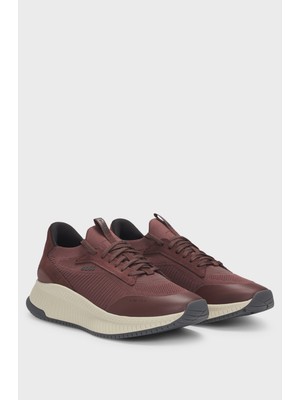 Boss Erkek Marka Logolu Bağcıklı Kaydırmaz Tabanlı Günlük Bordo Sneaker 50523113-602