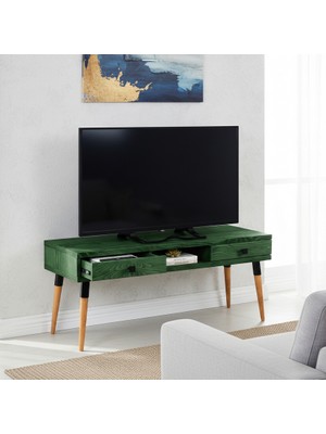 Mobenta Masif Ahşap Tv Ünitesi 120 cm – Iskandinav Stil, Doğal, 2 Çekmeceli ve 1 Raflı | Modest TV-120 Ye