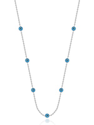 PremiumPort Nazar Boncuklu Cam Göz Kadın Kolye, Rodyum Kaplama, 925 Ayar Gümüş