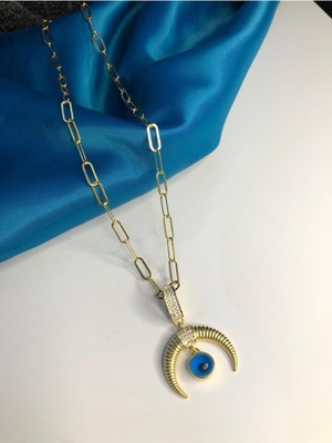 PremiumPort 925 Ayar Gümüş Nazar Boncuklu Hilal Kolye, Zarif ve Şık Tasarım