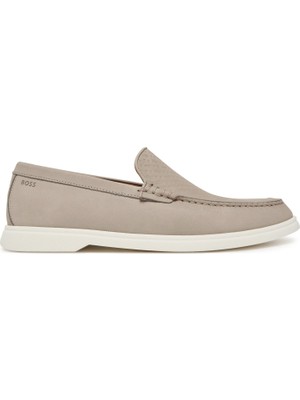 Boss Erkek Günlük Rahat Taban %100 Sığır Derisi Astarlı Monogram Logolu Üst Yüzeyli Dikiş Detaylı Bej Loafer Ayakkabı 50541738-269