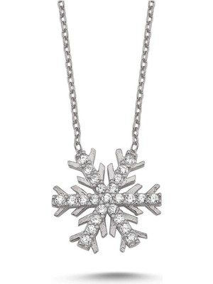 PremiumPort Parlak Taşlı Kristal Kar Tanesi Gümüş Kolye Sevgiliye Hediye