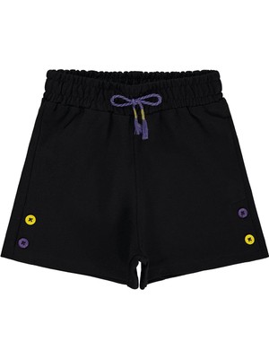 Civil Girls Düğme Detaylı 6-9 Yaş Şort - Siyah 9-10 Yaş