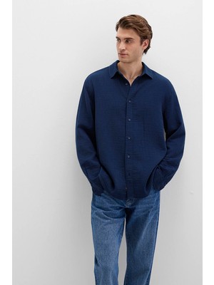 Mavi Erkek Uzun Kollu %100 Pamuk Gömlek M0211518 Lacivert