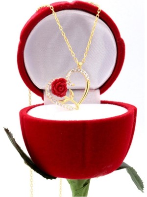 PremiumPort Gümüş Kalp Kolye, Kadife Gül Kutusunda, Sevgiliye Özel Tasarım