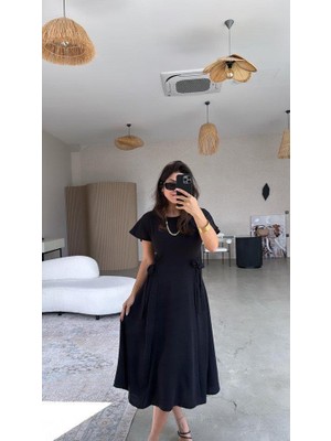 Mareandpanda Kadın Aerobin Kumaş Arkası Düğmeli Yanı Kuşaklı Elbise