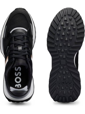 Boss Erkek Marka Logolu Bağcıklı Kaydırmaz Tabanlı Günlük Siyah Sneaker 50498280-001
