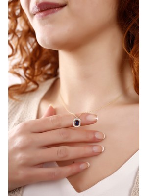 PremiumPort Şık Safir ve Taş Detaylı 925 Ayar Gümüş Kolye