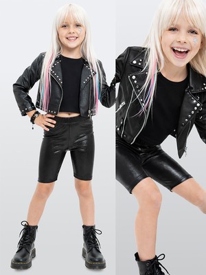 Denokids Kız Çocuk Tayt Siyah Parlak Metalik Disco Tayt Dizüstü Varak Kumaş