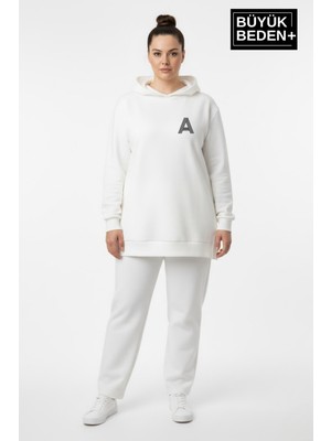 Superlife Büyük Beden Kapşonlu A Baskılı Tunik Ince Sweatshırt  SPR26BTK991-3