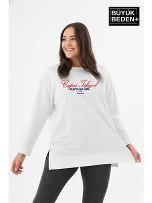 Superlife Kadın Tunik Büyük Beden Capri Island Baskılı Ince Sweatshırt SPR26BTK990-1