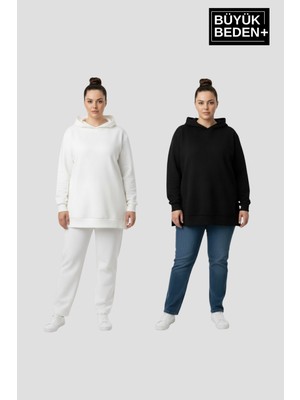 Superlife Kadın Büyük Beden 2 'li Set Kapşonlu Tunik Ince Sweatshırt  SPR26BTK991+2