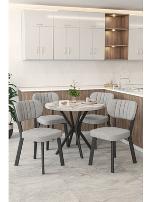 Mygusi Gnr 90CM Sabit Efes Mutfak Masası Takımı, Yemek Masası, 4 Modern Gri Sandalye