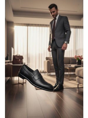 Enoch Erkek Hakiki Deri Siyah Klasik Ayakkabı Parlak Rugan Maskülen Tasarımlı Mokasen
