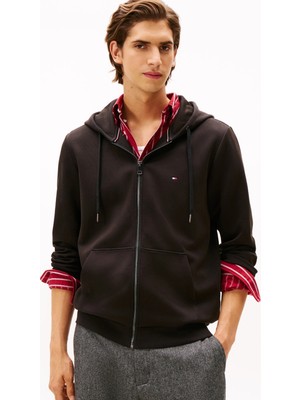 Tommy Hilfiger Erkek Normal Kalıp Kapüşonlu Fermuarlı Pamuklu Uzun Kollu Siyah Sweatshirt MW0MW37243-BDS