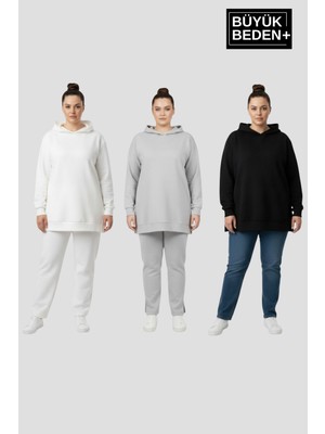 Superlife Kadın Büyük Beden 3'lü Set Kapşonlu Tunik Ince Sweatshırt  SPR26BTK991+3