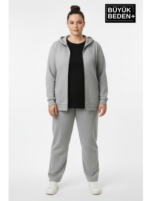 Superlife Kadın Büyük Beden Fermuarlı Kapüşonlu Ince Sweatshirt Hırka - Rahat Kalıp SPR26BHR960