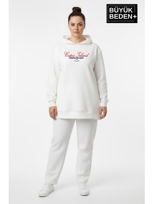 Superlife Büyük Beden Kapşonlu Capri Island Baskılı Tunik Ince Sweatshırt  SPR26BTK991-2