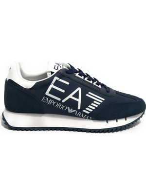EA7 Unısex Kalın Rahat Taban Logo Desenli Süet Detaylı Lacivert-Beyaz Sneaker 7X000541 AF18609-MB198