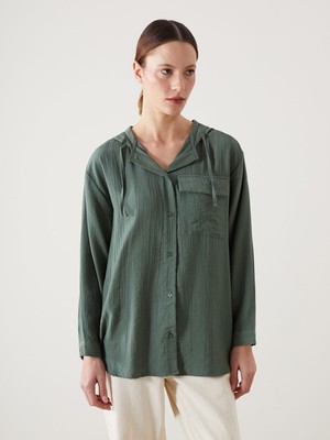 Lc Waikiki Yeni Sezon Kapüşonlu Dokulu Oversize Krinkle Kadın Tunik