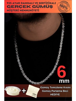 PremiumPort Şık Erkek Gümüş Zincir, 6mm Euro Kral Tasarım, Parlak ve Dayanıklı