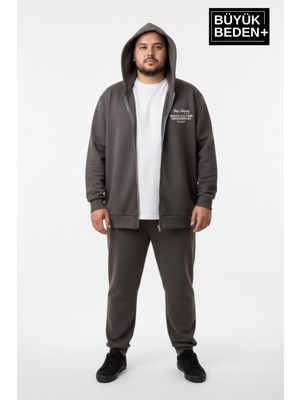 Superlife Erkek Büyük Beden Fermuarlı Kapüşonlu Chef Baskılı Ince Sweatshirt Hırka - Rahat Kalıp SPR26BHR921