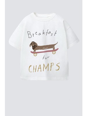 Monila Unisex Çocuk Pamuklu Bisiklet Yaka Baskılı T-Shirt