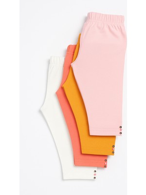 Mini Kanka Kız Çocuk 4’lü Tayt Seti – Beyaz, Toz Pembe, Pembe & Sarı, Boncuk Detaylı, Diz Altı Boy
