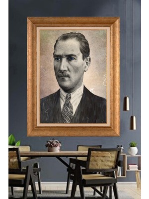 Giyense Özel Seri Altın Paspartulu Çerçeveli Atatürk Tablo J316