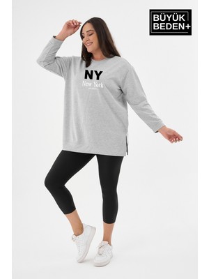 Superlife Kadın Tunik Büyük Beden Ny Newyork Baskılı Ince Sweatshırt SPR26BTK990-1