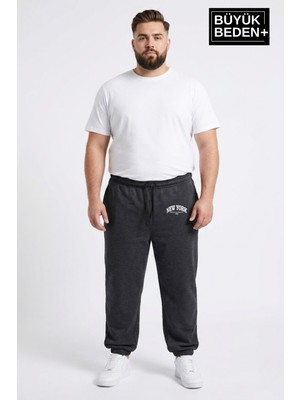 Superlife Erkek Büyük Beden New York Baskılı Paça Lastikli Rahat Kesim Jogger Ince Eşofman Altı SPR26BEA951-5