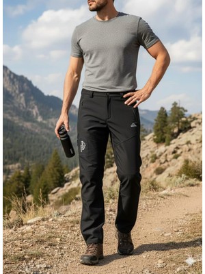 Erkek Siyah Kışlık Içi Polar Su Itici Rüzgar Geçirmez Outdoor Softshell Pantolon