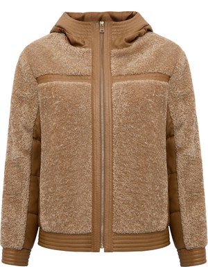 Derimod Prag Kadın Hardal Kapüşonlu Teddy Deri Mont 25WGEP5627FF