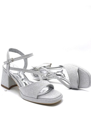 Kindep (Erbay) Kalın Topuklu Kadın Abiye Ayakkabı Gumüş