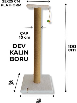 ‎AmbarPet Stepli Kalın Borulu 100 cm Beyaz Kedi Tırmalama Tahtası