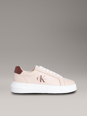 Calvin Klein Kadın Deri Bağlamalı Düz Taban Yuvarlak Burun Ck Desenli Pembe Sneaker YW0YW01872-0JX