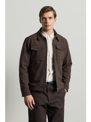 Danger Erkek Standart Kalıp Gömlek Yaka Ceket Kahverengi