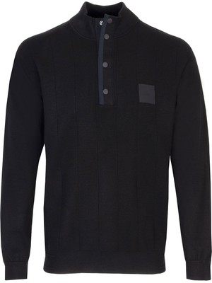 Boss Erkek Düğmeli Uzun Kollu Hakim Yaka Siyah Kazak 50528782-001