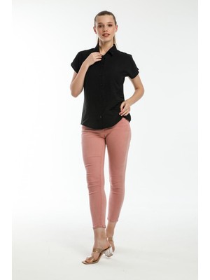 We&Me Kadın Slim Fit Likralı Yüksek Bel Jean Pantolon Günlük Rahat Kesim