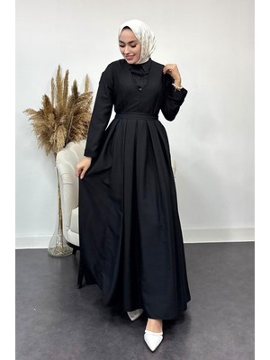 Tesettür Diyarı Içi Gömlekli Pileli Jile Elbise-Siyah