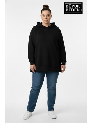 Superlife Büyük Beden Kapşonlu Tunik Ince Sweatshırt  SPR26BTK991
