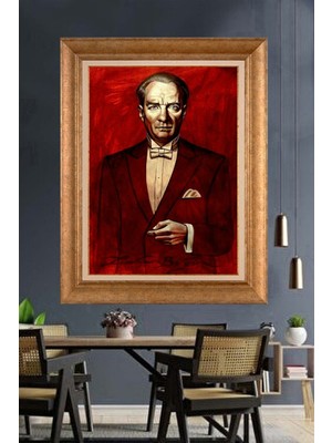 Giyense Özel Seri Altın Paspartulu Çerçeveli Atatürk Tablo J430